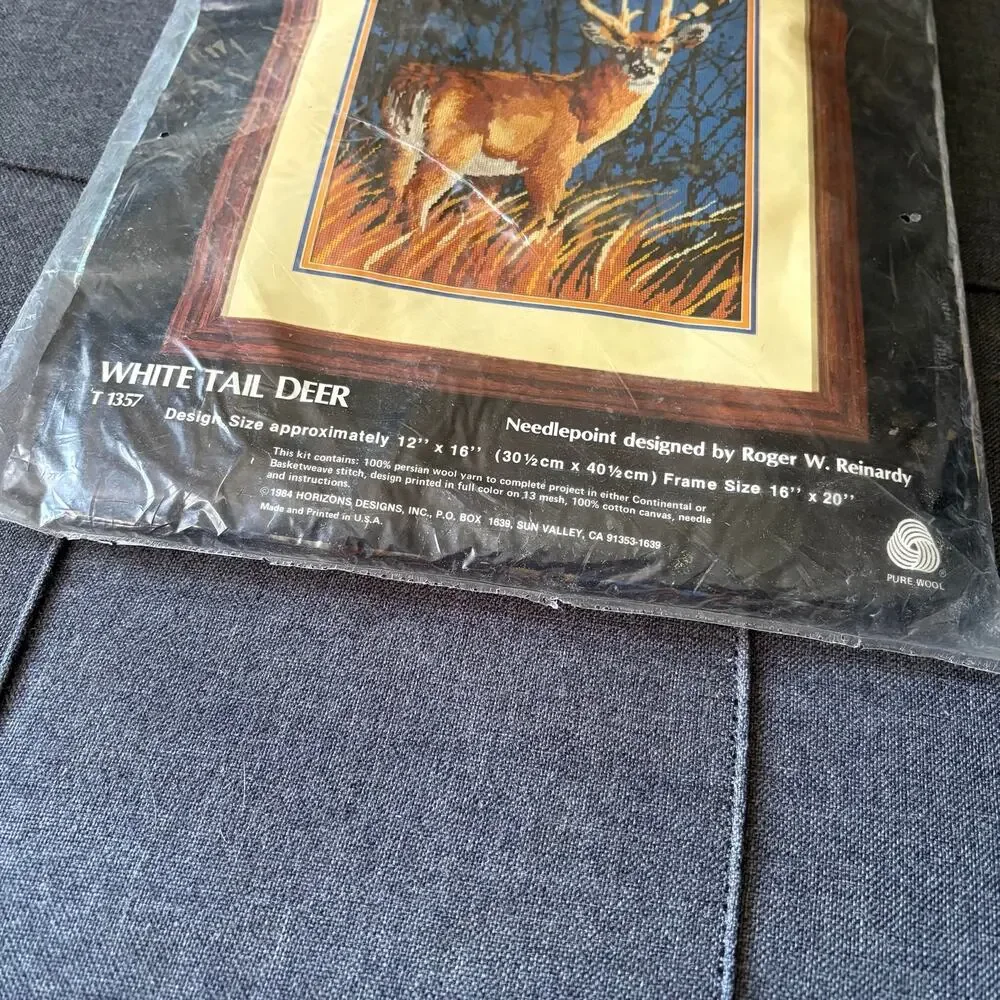 White Tail Deer Vintage Large Stamped Needlepoint Kit by Monarch Horizons - 1984